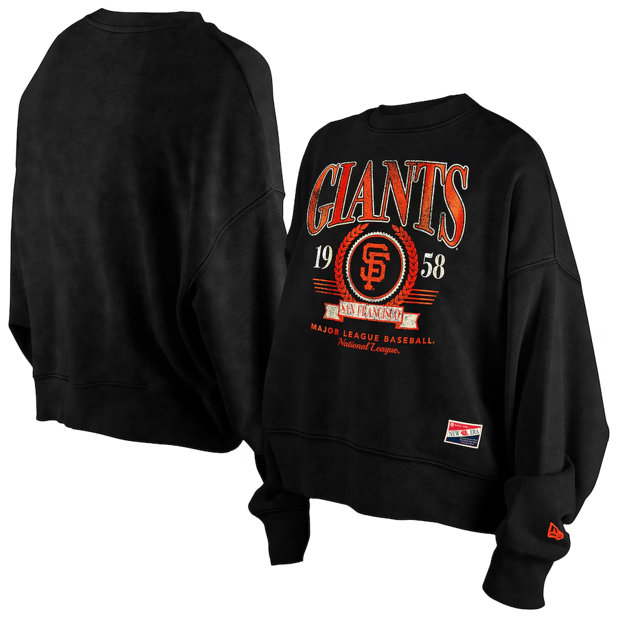 SAN FRANCISCO GIANTS WOMEN'S THROWBACK BOXY CREWNECK SWEATSHIRT - BLACK