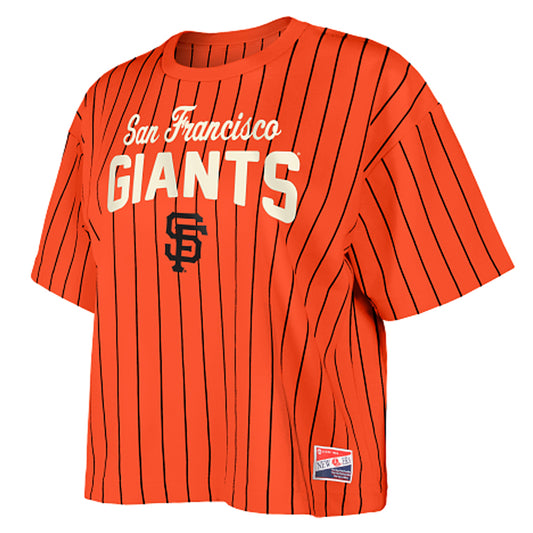 SAN FRANCISCO GIANTS WOMEN'S THROWBACK PINESTRIPE CROPPED T-SHIRT - ORANGE