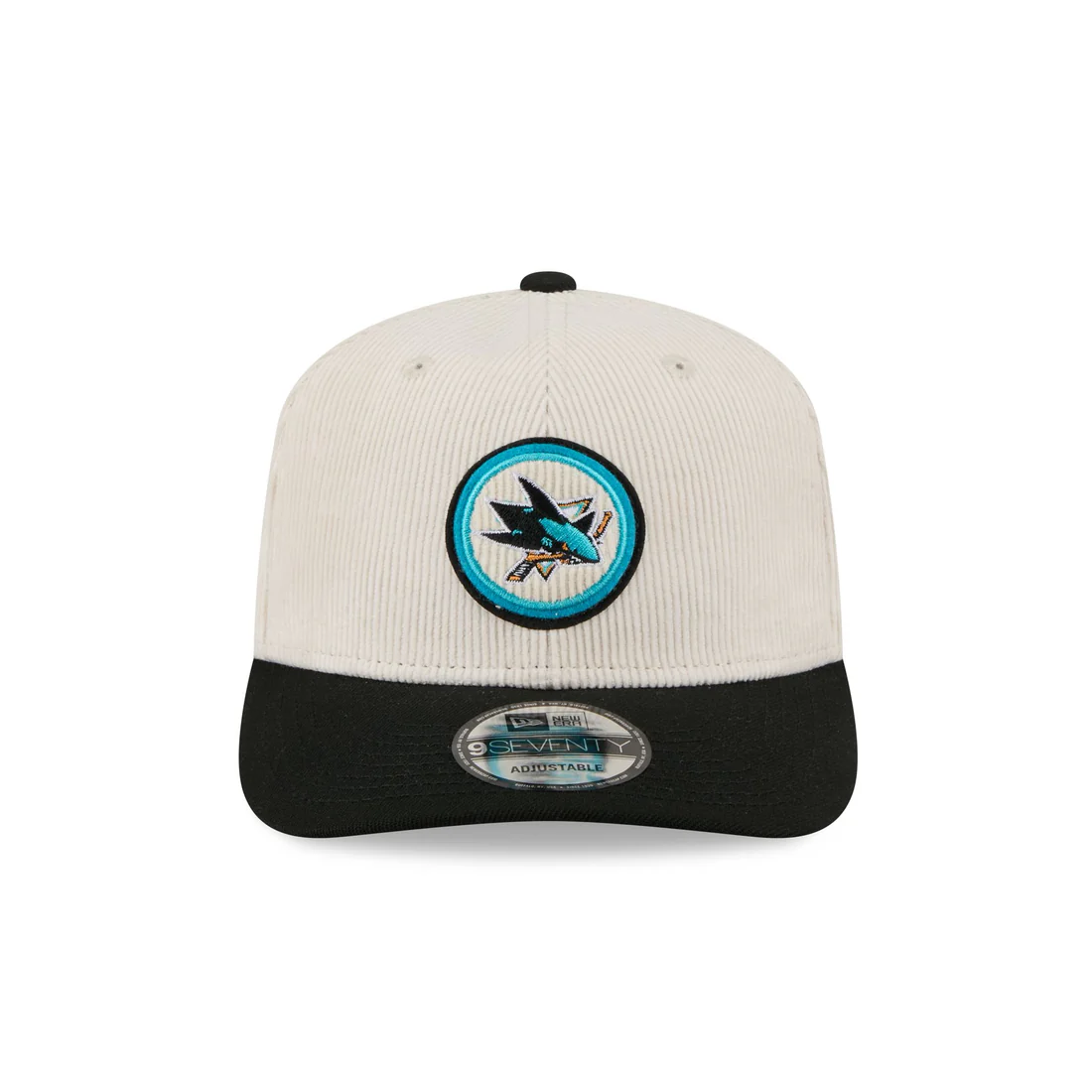SAN JOSE SHARKS LOYAL CORDUROY 9SEVENTY STRETCH-SNAP ADJUSTABLE HAT - CHROME WHITE/BLACK