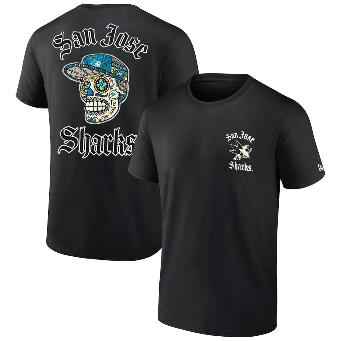 SAN JOSE SHARKS MEN'S NEW ERA SUGAR SKULL T-SHIRT - BLACK
