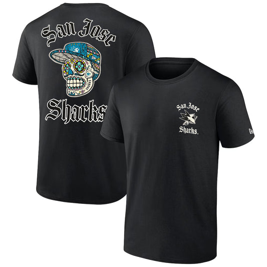SAN JOSE SHARKS MEN'S NEW ERA SUGAR SKULL T-SHIRT - BLACK