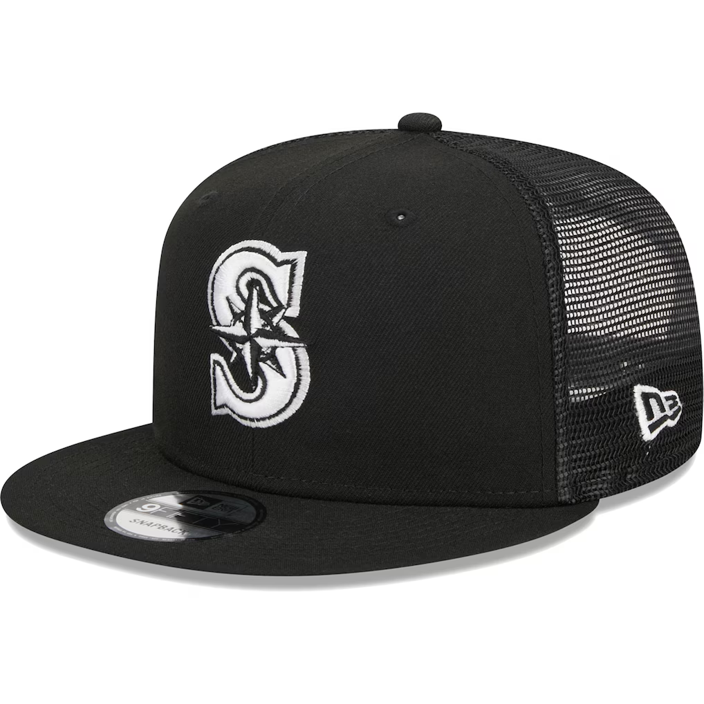 SEATTLE MARINERS EVERGREEN TRUCKER 9FIFTY SNAPBACK HAT - BLACK/WHITE