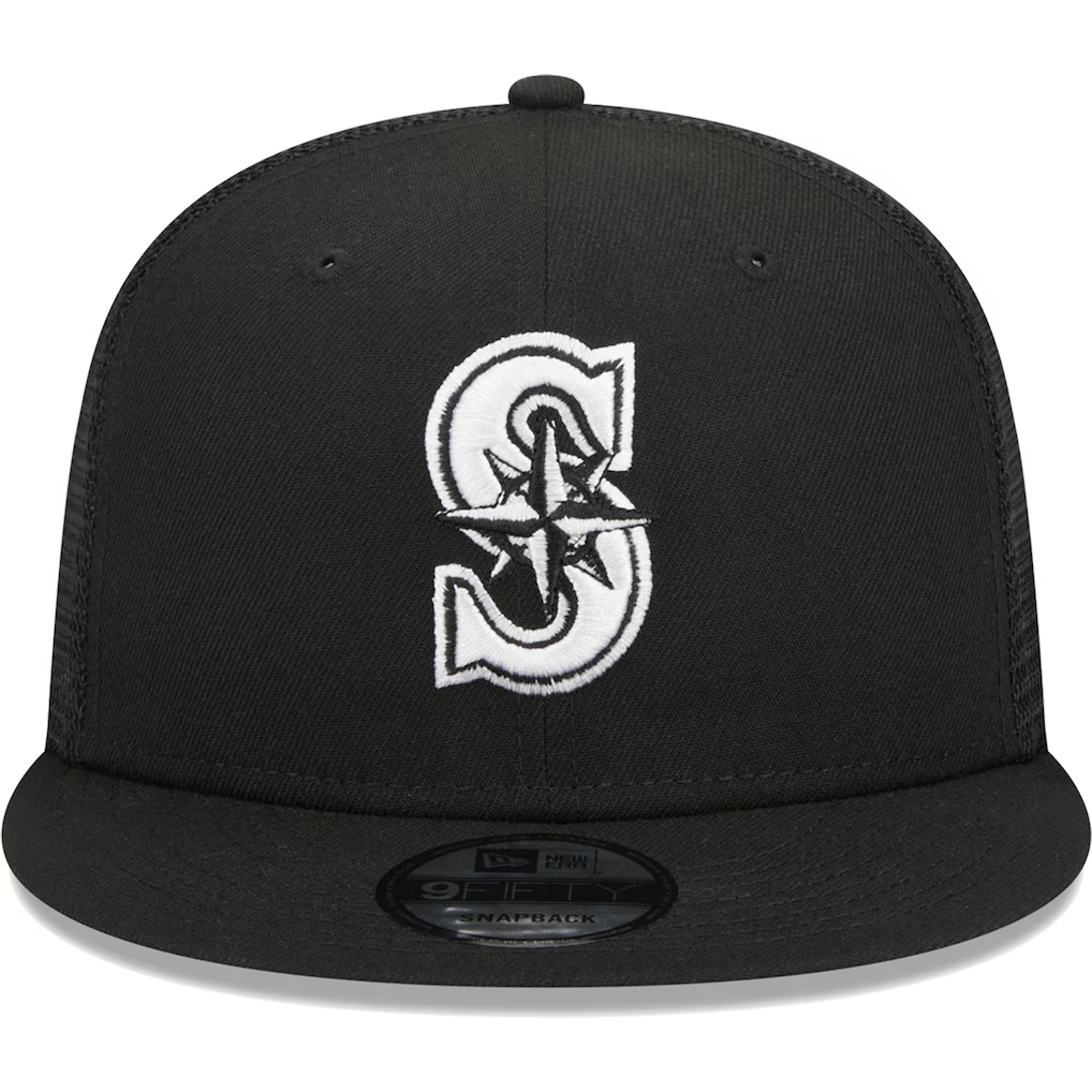 SEATTLE MARINERS EVERGREEN TRUCKER 9FIFTY SNAPBACK HAT - BLACK/WHITE