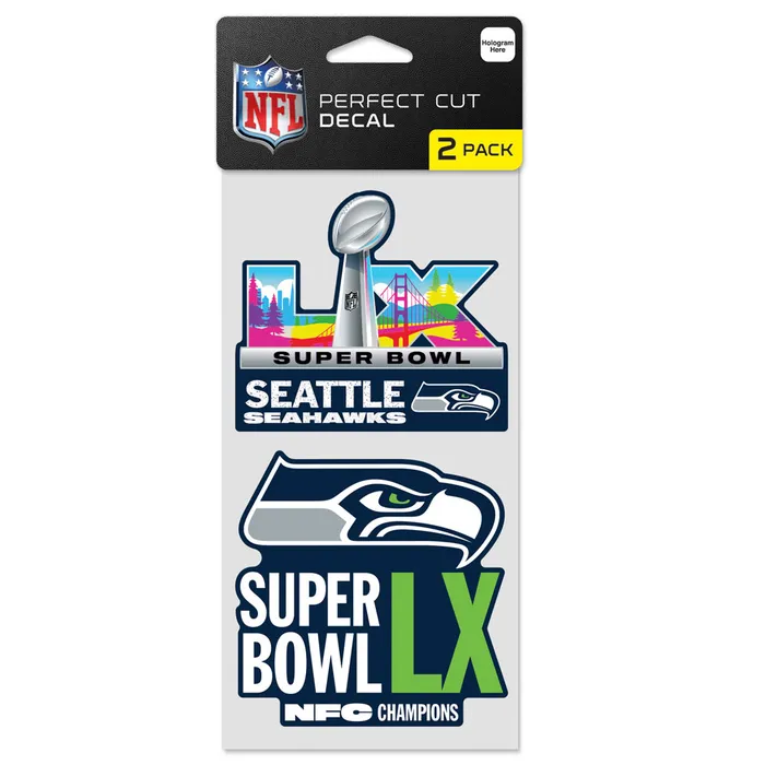 SEATTLE SEAHAKS 2025 NFC CONFERENCE CHAMPIONS 4" X 4" PERFECT CUT COLOR DECAL SET