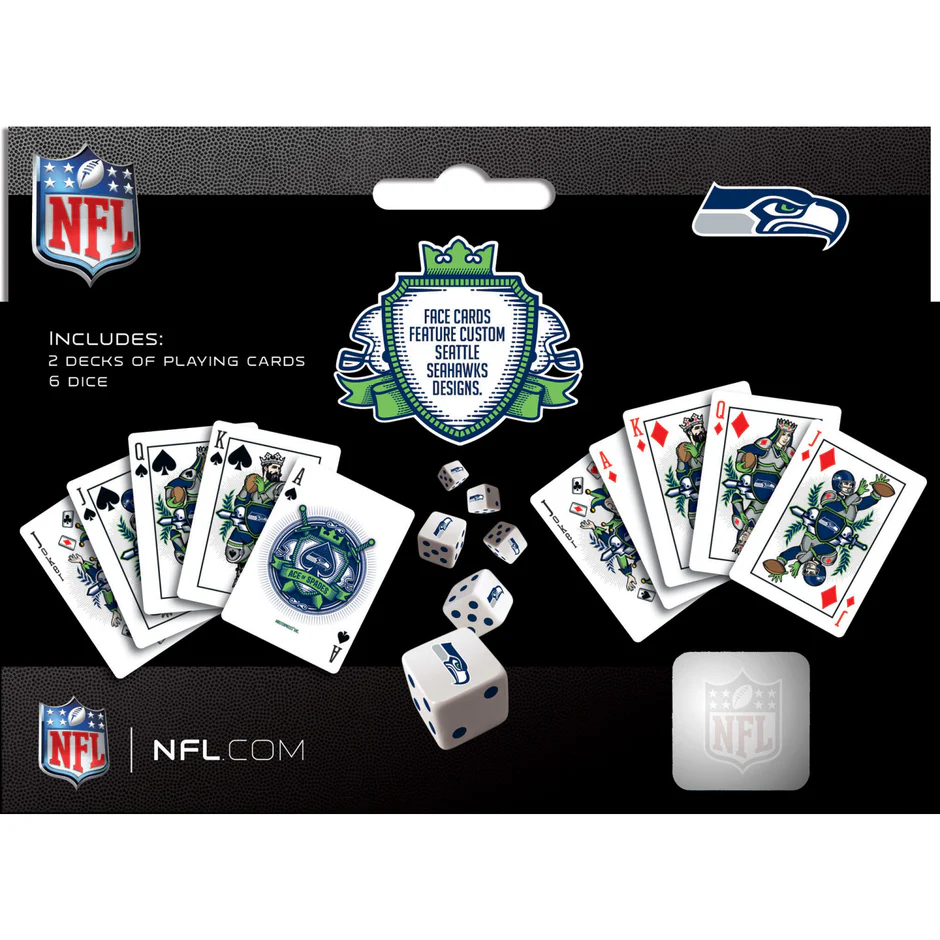 SEATTLE SEAHAWKS 2-PACK CARD AND DICE SET