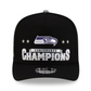 SEATTLE SEAHAWKS 2025 NFC CONFERENCE CHAMPIONS LOCKER ROOM 9FIFTY A-FRAME SNAPBACK HAT - BLACK
