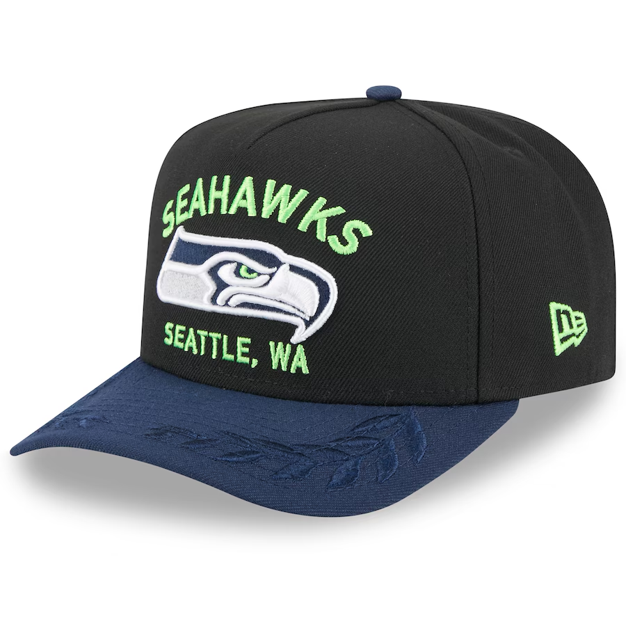 SEATTLE SEAHAWKS 2025 NFL DRAFT 9FIFTY A-FRAME SNAPBACK HAT - BLACK/NAVY