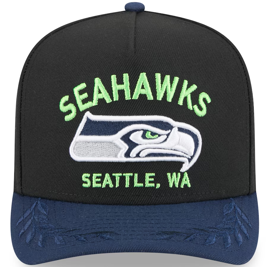 SEATTLE SEAHAWKS 2025 NFL DRAFT 9FIFTY A-FRAME SNAPBACK HAT - BLACK/NAVY