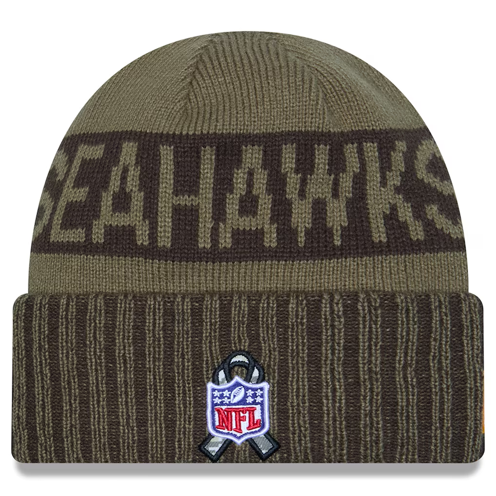 SEATTLE SEAHAWKS 2025 NFL SALUTE TO SERVICE CUFFED KNIT BEANIE - DARK GREEN