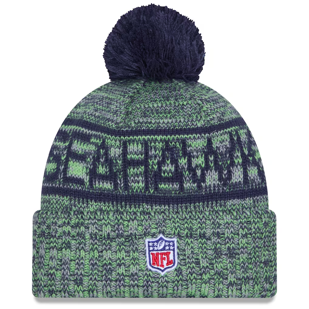 SEATTLE SEAHAWKS 2025 NFL SIDELINE COLD WEATHER CUFFED KNIT WITH POM - GREEN