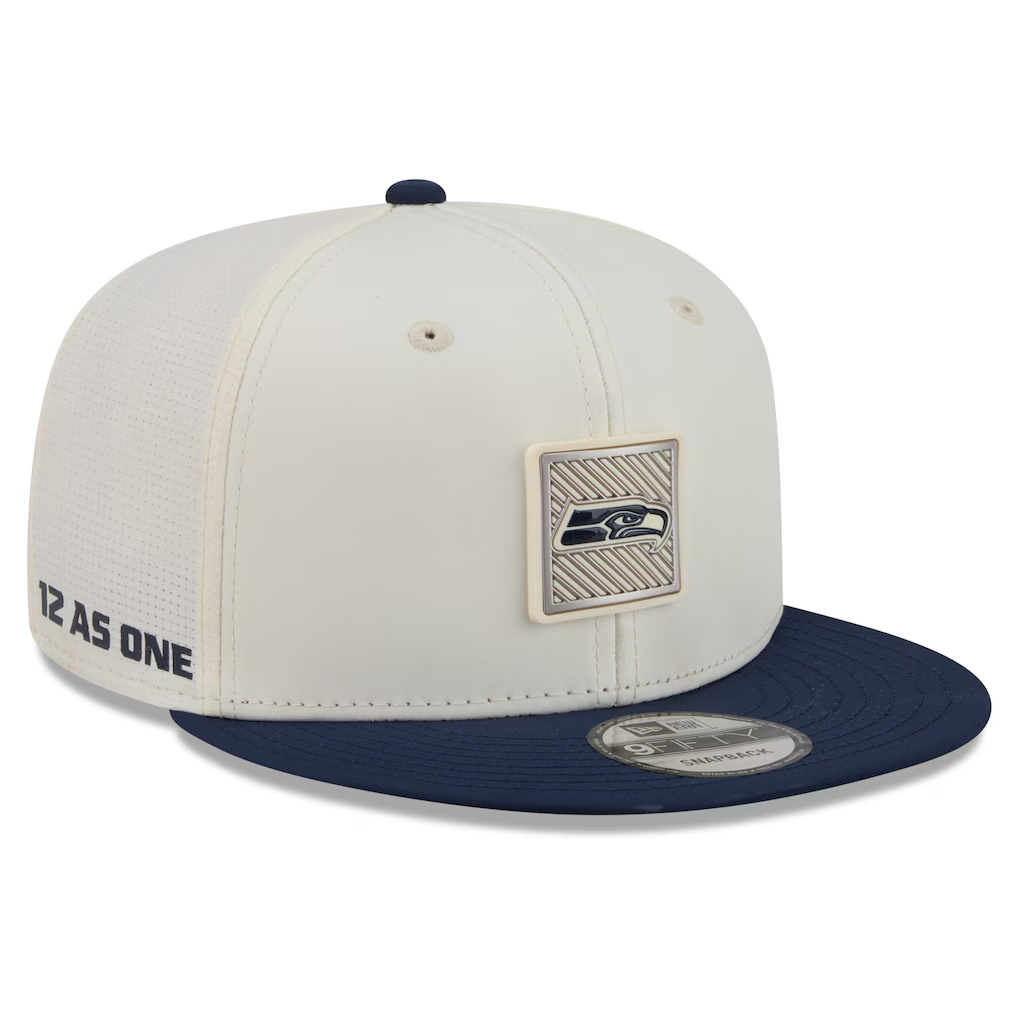 SEATTLE SEAHAWKS 2026 NFL TRAINING CAMP 9FIFTY SNAPBACK HAT - CHROME WHITE/NAVY