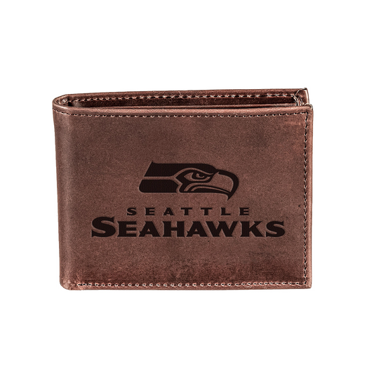 SEATTLE SEAHAWKS BROWN BI-FOLD LEATHER WALLET