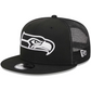 SEATTLE SEAHAWKS EVERGREEN TRUCKER 9FIFTY SNAPBACK HAT - BLACK/WHITE