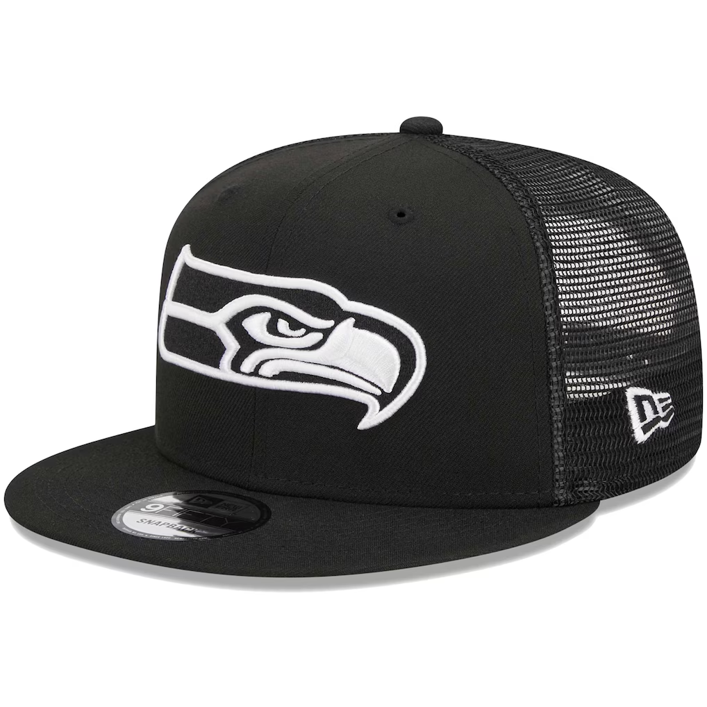 SEATTLE SEAHAWKS EVERGREEN TRUCKER 9FIFTY SNAPBACK HAT - BLACK/WHITE