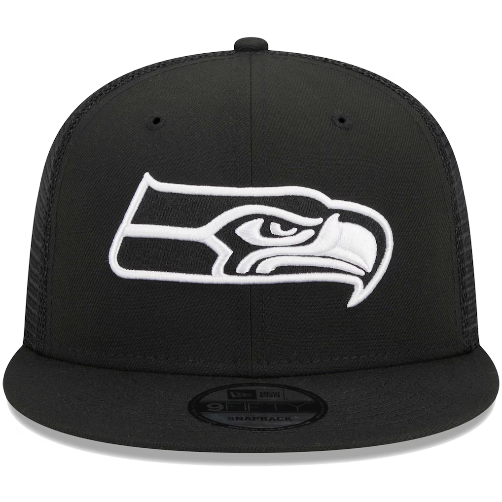 SEATTLE SEAHAWKS EVERGREEN TRUCKER 9FIFTY SNAPBACK HAT - BLACK/WHITE