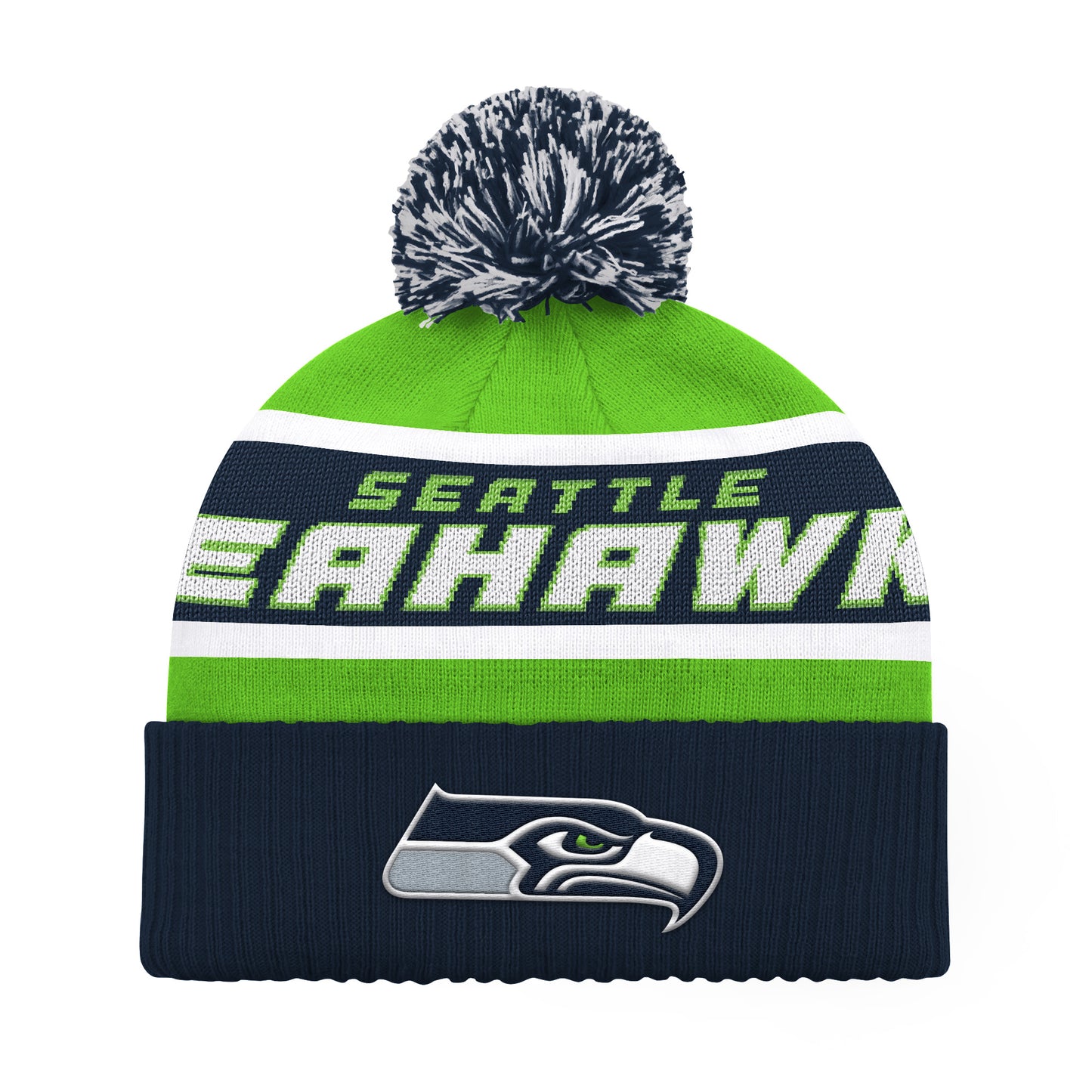 SEATTLE SEAHAWKS MEN'S STARTER LEGACY CUFFED KNIT WITH POM - GREEN/NAVY