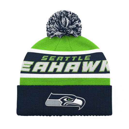 SEATTLE SEAHAWKS MEN'S STARTER LEGACY CUFFED KNIT WITH POM - GREEN/NAVY