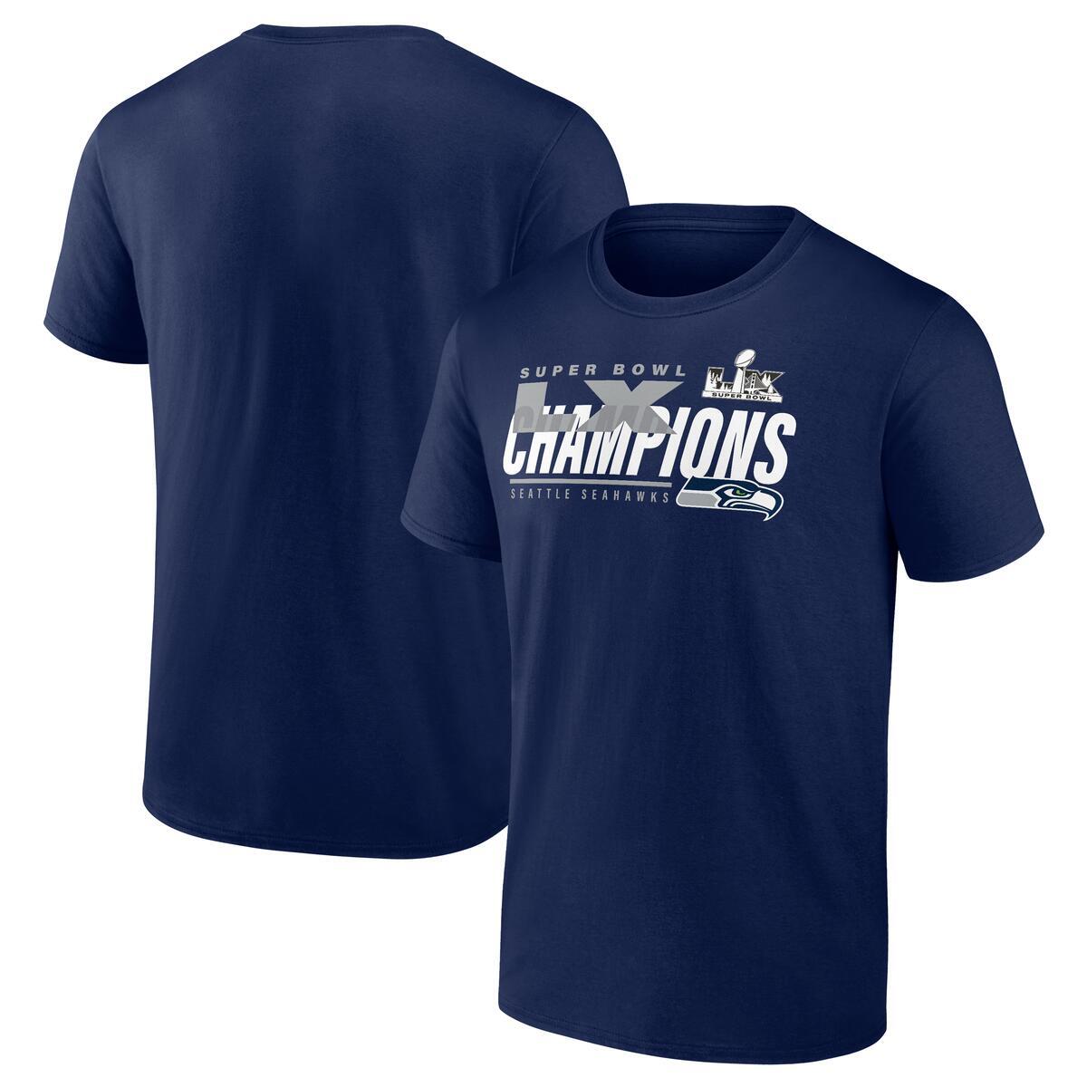 SEATTLE SEAHAWKS MEN'S SUPER BOWL LX CHAMPIONS ICONIC VICTORY T-SHIRT - NAVY