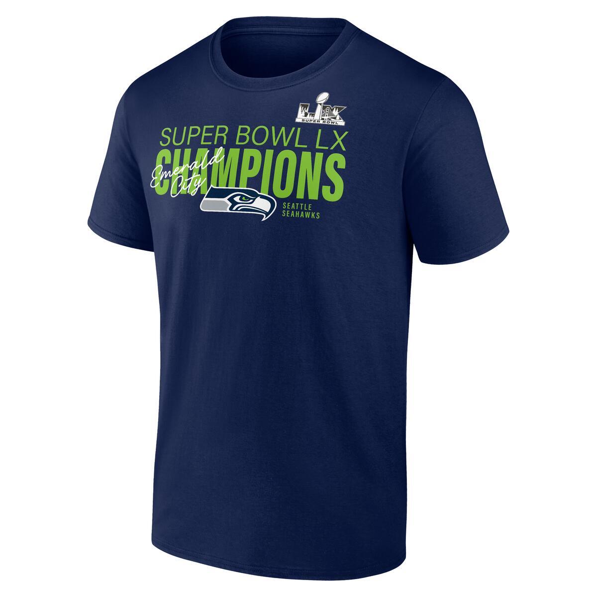 SEATTLE SEAHAWKS MEN'S SUPER BOWL LX CHAMPIONS PLAYER AUTOGRAPH SIGNING ROSTER T-SHIRT - NAVY