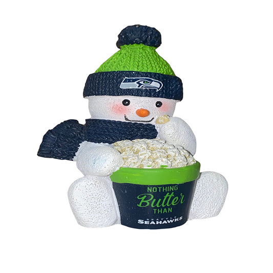 SEATTLE SEAHAWKS POPCORN SNOWMAN ORNAMENT