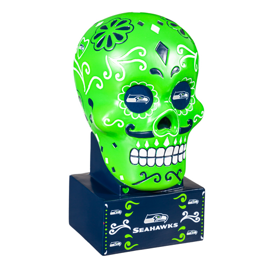 SEATTLE SEAHAWKS SUGAR SKULL HEAD - NEON GREEN/NAVY