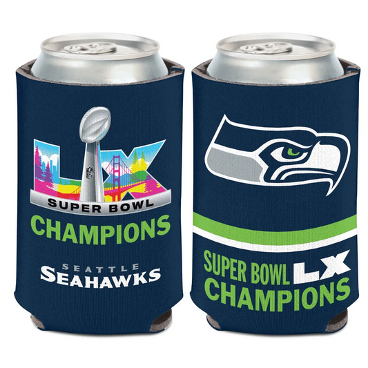 SEATTLE SEAHAWKS SUPER BOWL LX CHAMPIONS 12 OZ CAN COOLER