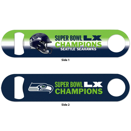 SEATTLE SEAHAWKS SUPER BOWL LX CHAMPIONS 2-SIDED METAL BOTTLE OPENER