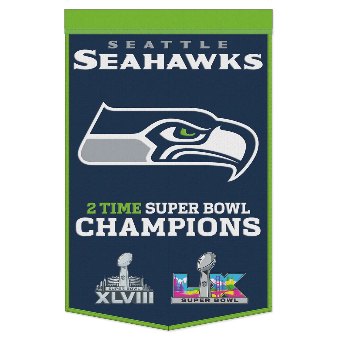 SEATTLE SEAHAWKS SUPER BOWL LX CHAMPIONS 24" X 38" WOOL BANNER