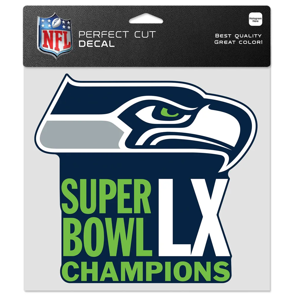 SEATTLE SEAHAWKS SUPER BOWL LX CHAMPIONS 8" X 8" PERFECT CUT COLOR DECAL