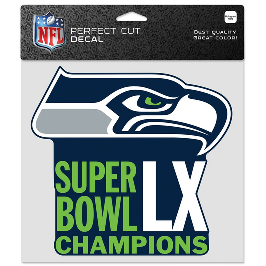 SEATTLE SEAHAWKS SUPER BOWL LX CHAMPIONS 8" X 8" PERFECT CUT COLOR DECAL