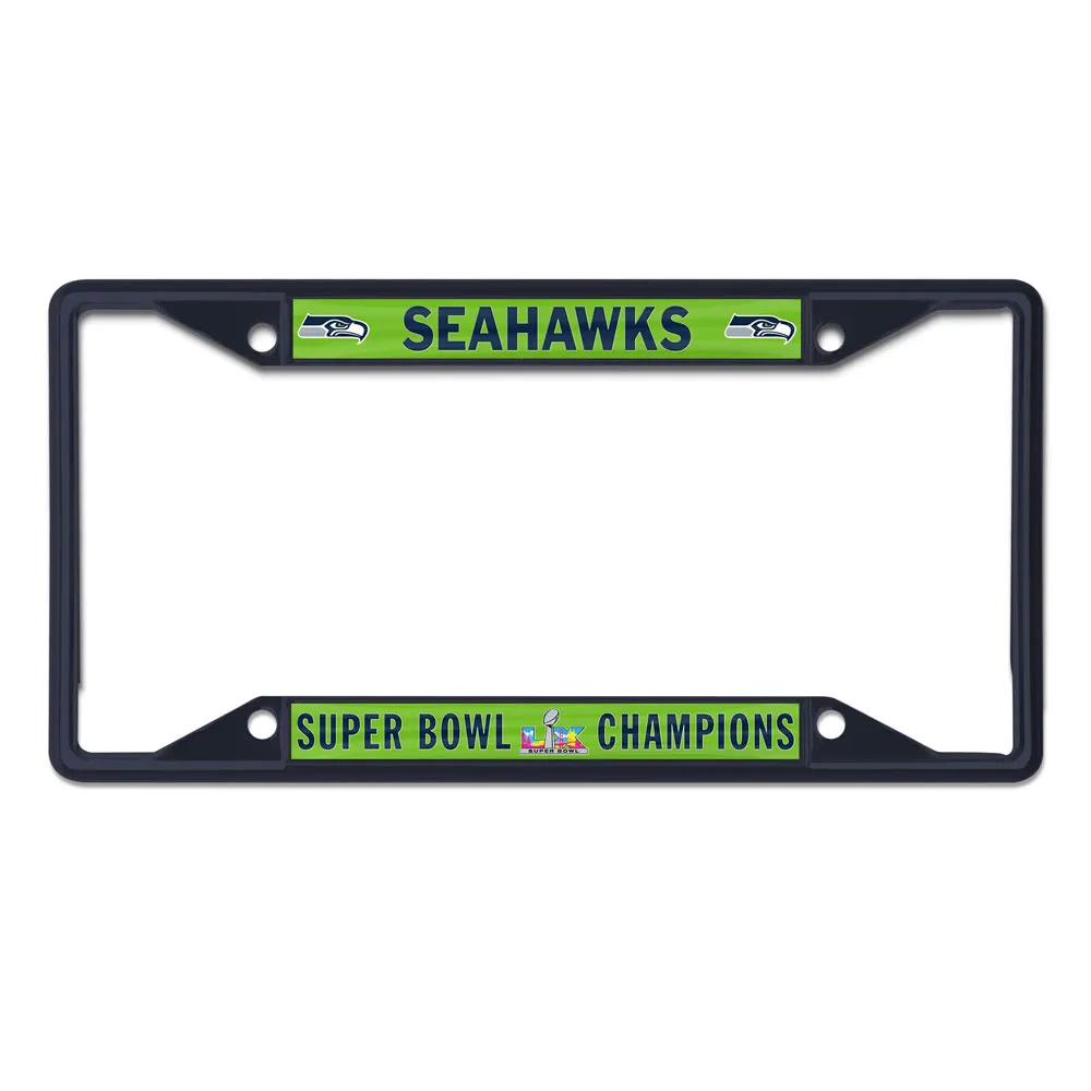 SEATTLE SEAHAWKS SUPER BOWL LX CHAMPIONS METAL LICENSE PLATE FRAME - BLACK