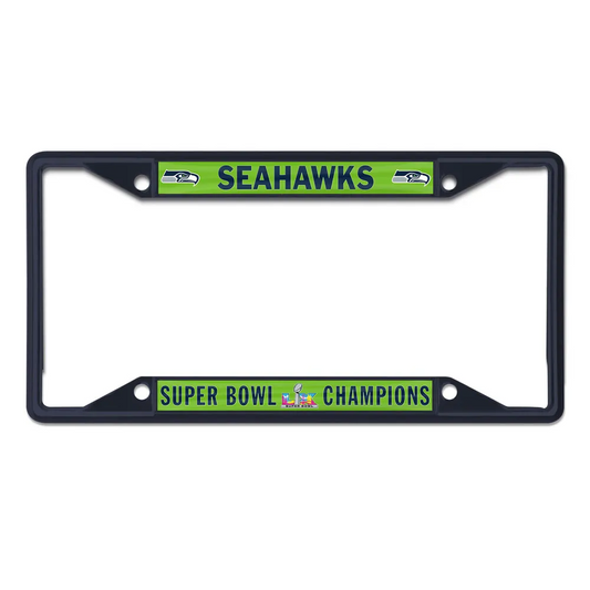 SEATTLE SEAHAWKS SUPER BOWL LX CHAMPIONS METAL LICENSE PLATE FRAME - BLACK