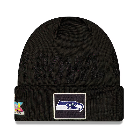 SEATTLE SEAHAWKS SUPER BOWL LX OPENING NIGHT CUFFED KNIT BEANIE - BLACK