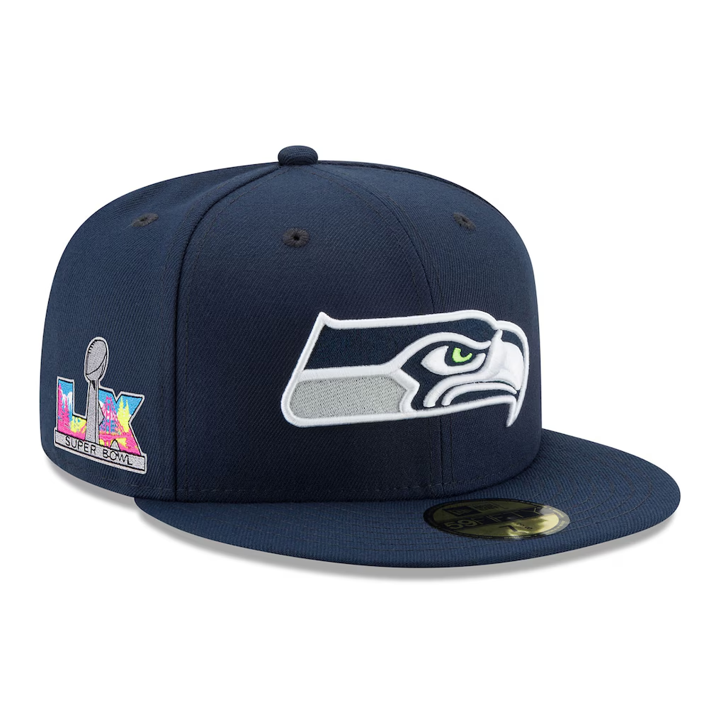 SEATTLE SEAHAWKS SUPER BOWL LX SIDE PATCH 59FIFTY FITTED HAT- NAVY