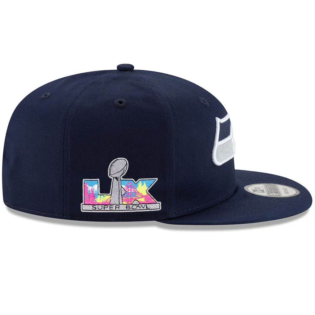 SEATTLE SEAHAWKS SUPER BOWL LX SIDE PATCH 9FIFTY SNAPBACK HAT- NAVY