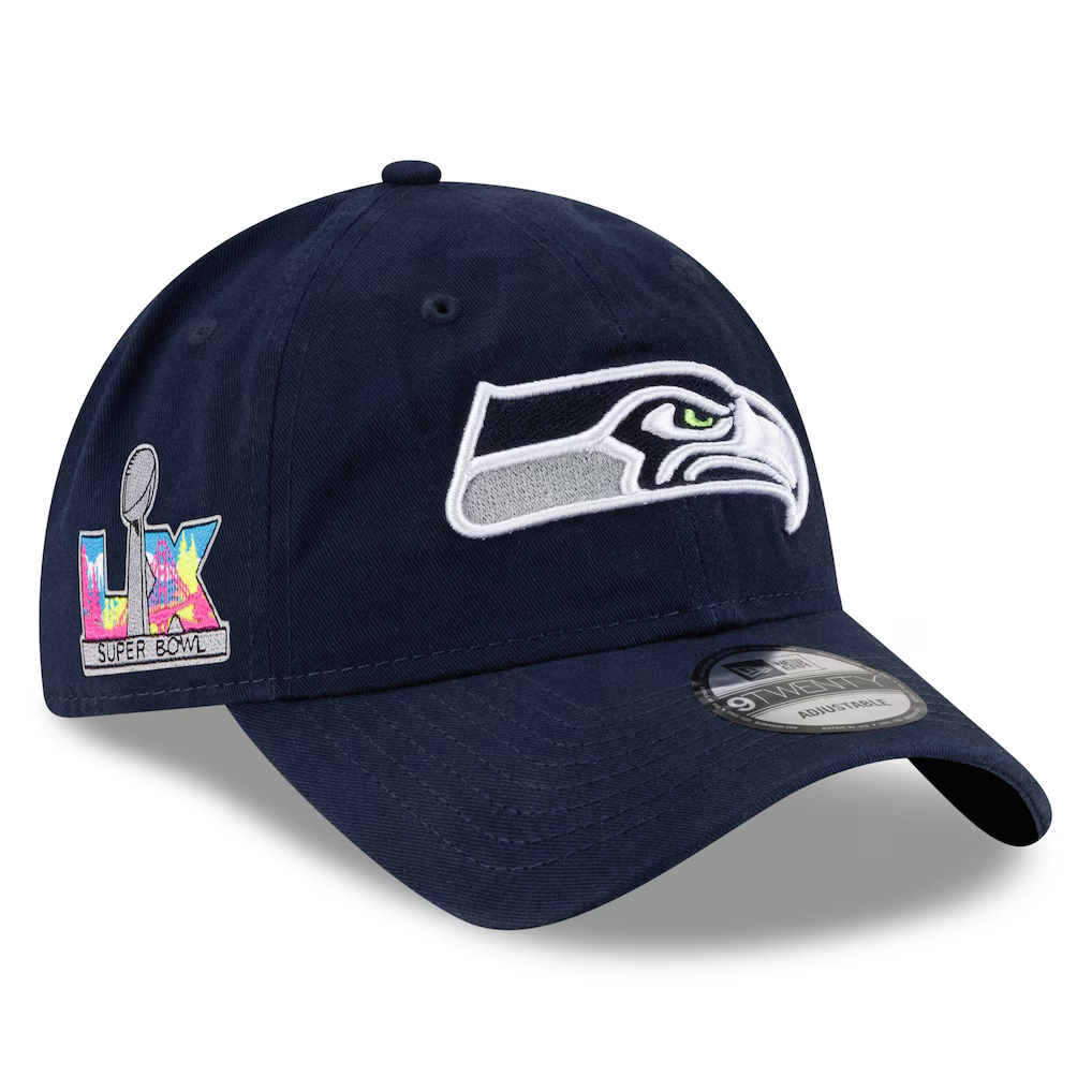 SEATTLE SEAHAWKS SUPER BOWL LX SIDE PATCH 9TWENTY ADJUSTABLE HAT- NAVY