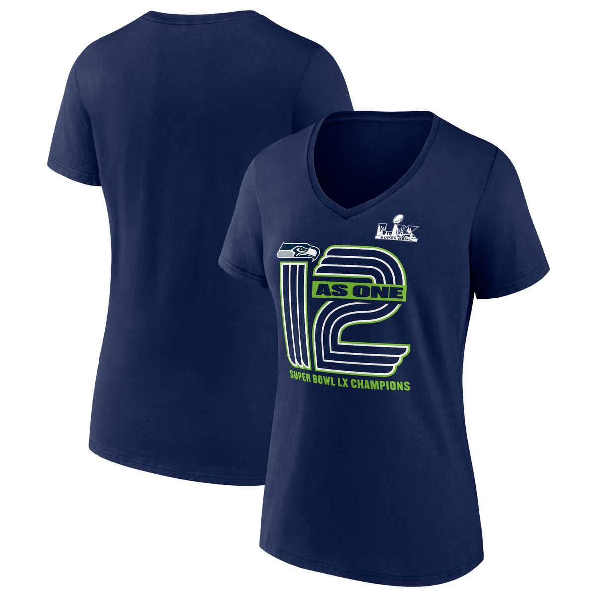 SEATTLE SEAHAWKS WOMEN'S SUPER BOWL LX CHAMPIONS HOMETOWN ON TOP T-SHIRT - NAVY