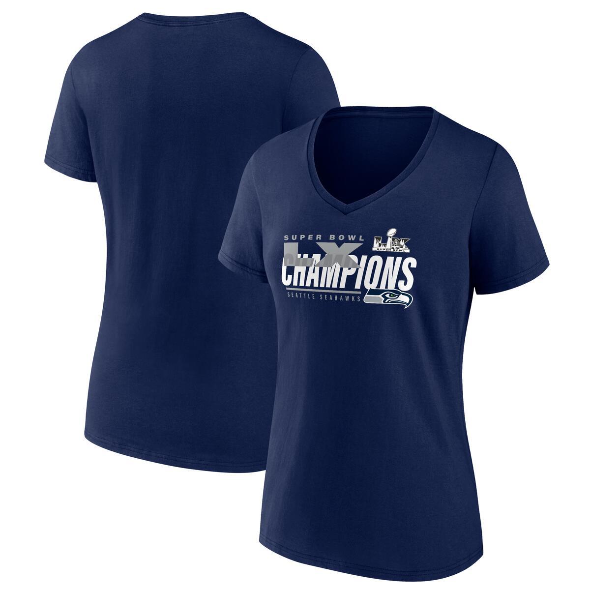 SEATTLE SEAHAWKS WOMEN'S SUPER BOWL LX CHAMPIONS ICONIC VICTORY T-SHIRT - NAVY