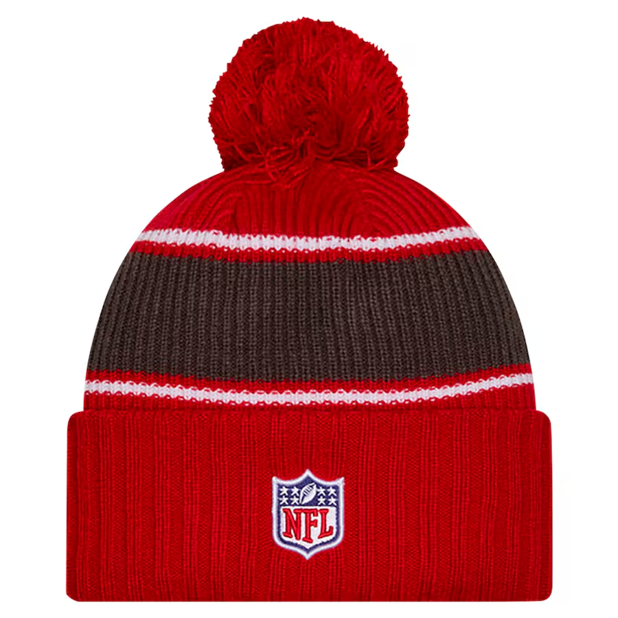 TAMPA BAY BUCCANEERS 2024 NFL SIDELINE CUFFED KNIT BEANIE WITH POM  - RED