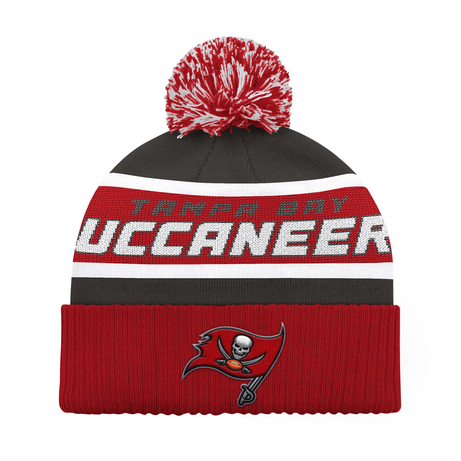 TAMPA BAY BUCCANEERS MEN'S STARTER LEGACY CUFFED KNIT WITH POM - GRAY/RED