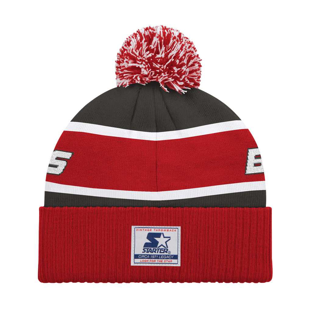 TAMPA BAY BUCCANEERS MEN'S STARTER LEGACY CUFFED KNIT WITH POM - GRAY/RED