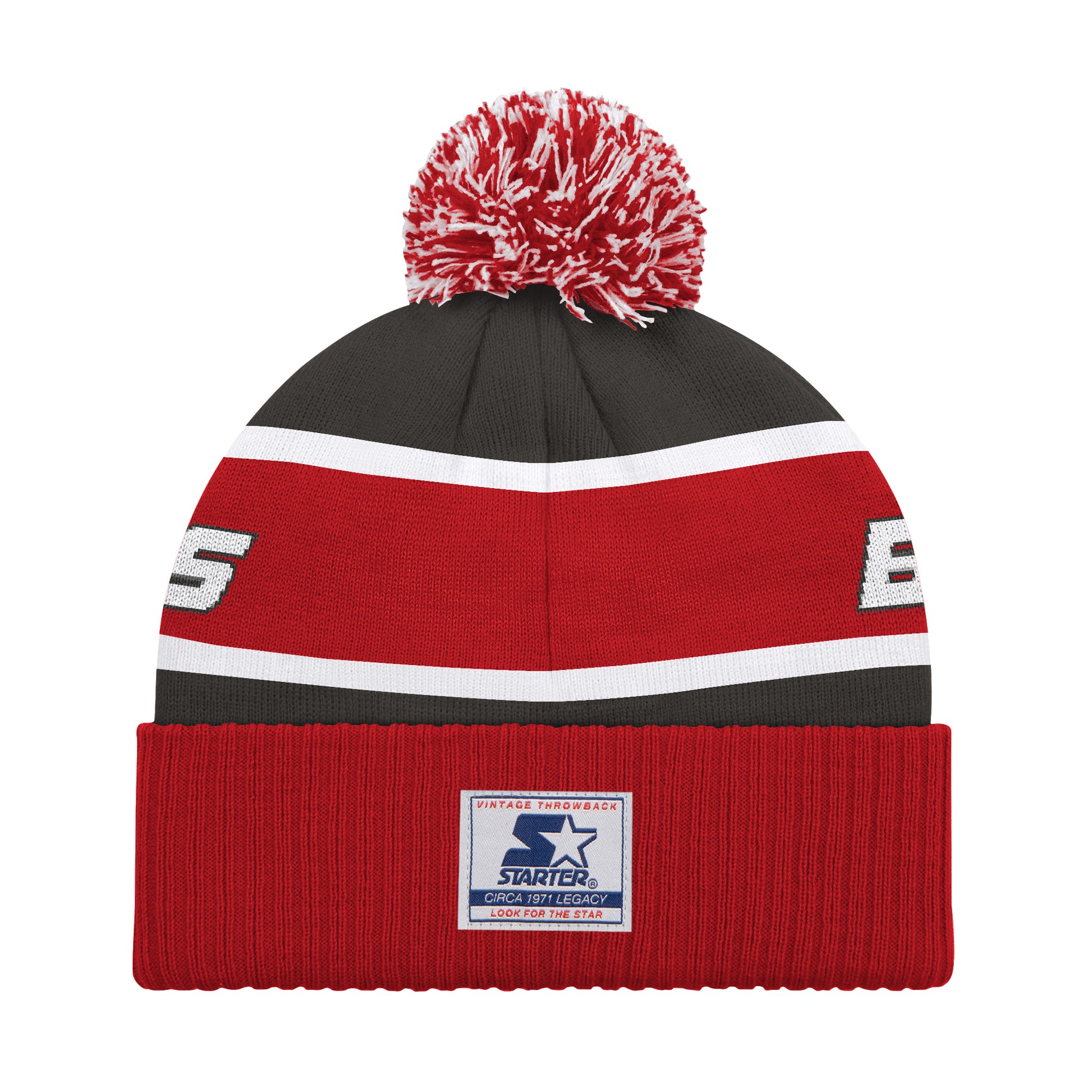 TAMPA BAY BUCCANEERS MEN'S STARTER LEGACY CUFFED KNIT WITH POM - GRAY/RED