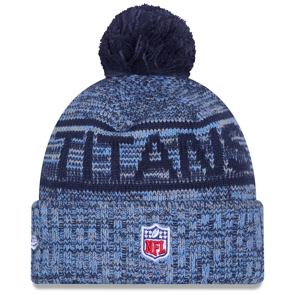 TENNESSEE TITANS 2025 NFL SIDELINE COLD WEATHER CUFFED KNIT WITH POM - BLUE