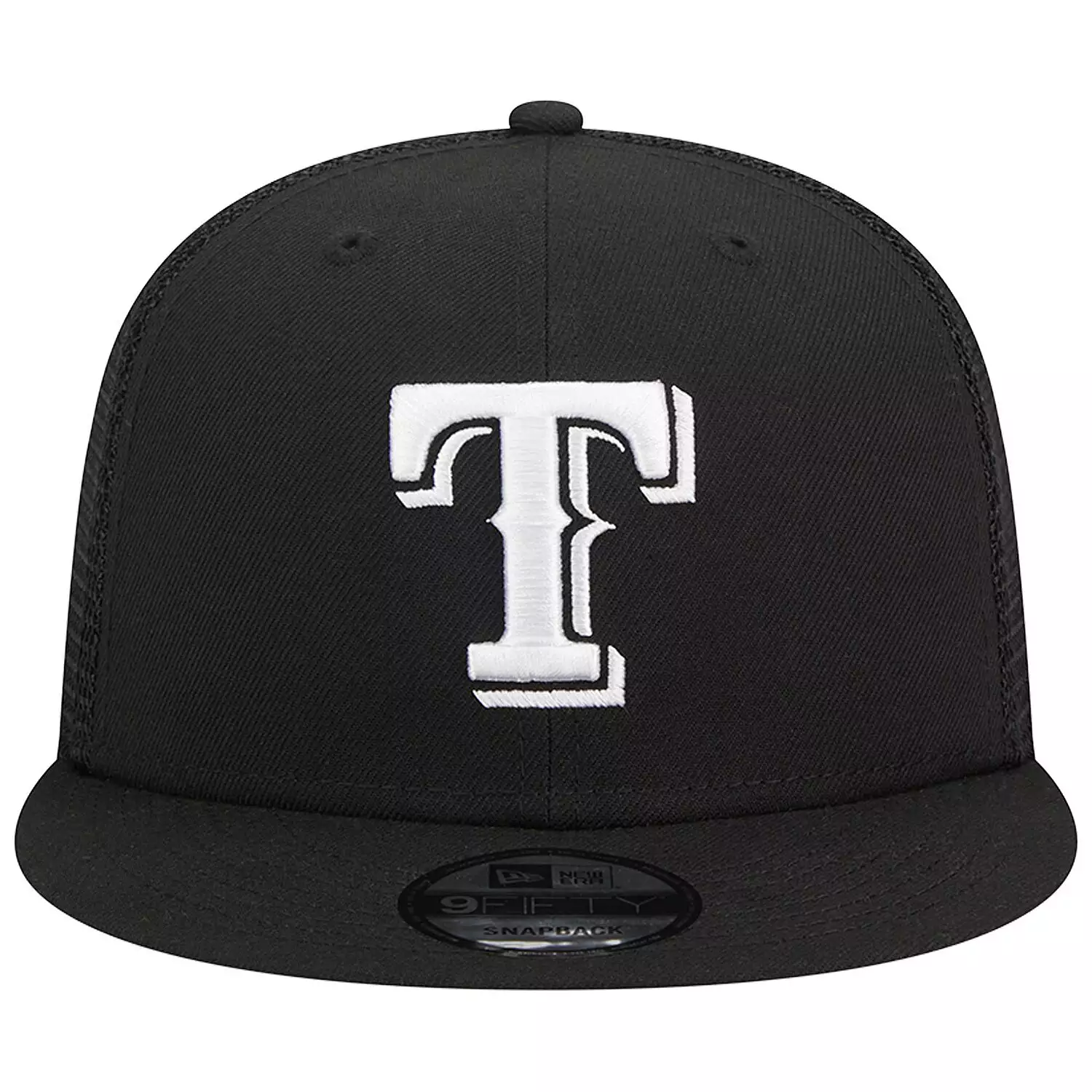 TEXAS RANGERS EVERGREEN TRUCKER 9FIFTY SNAPBACK HAT - BLACK/WHITE