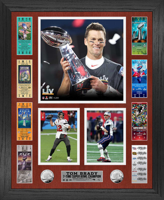 TOM BRADY 7X SUPER BOWL CHAMPION TICKET 18" X 22" PHOTO MINT