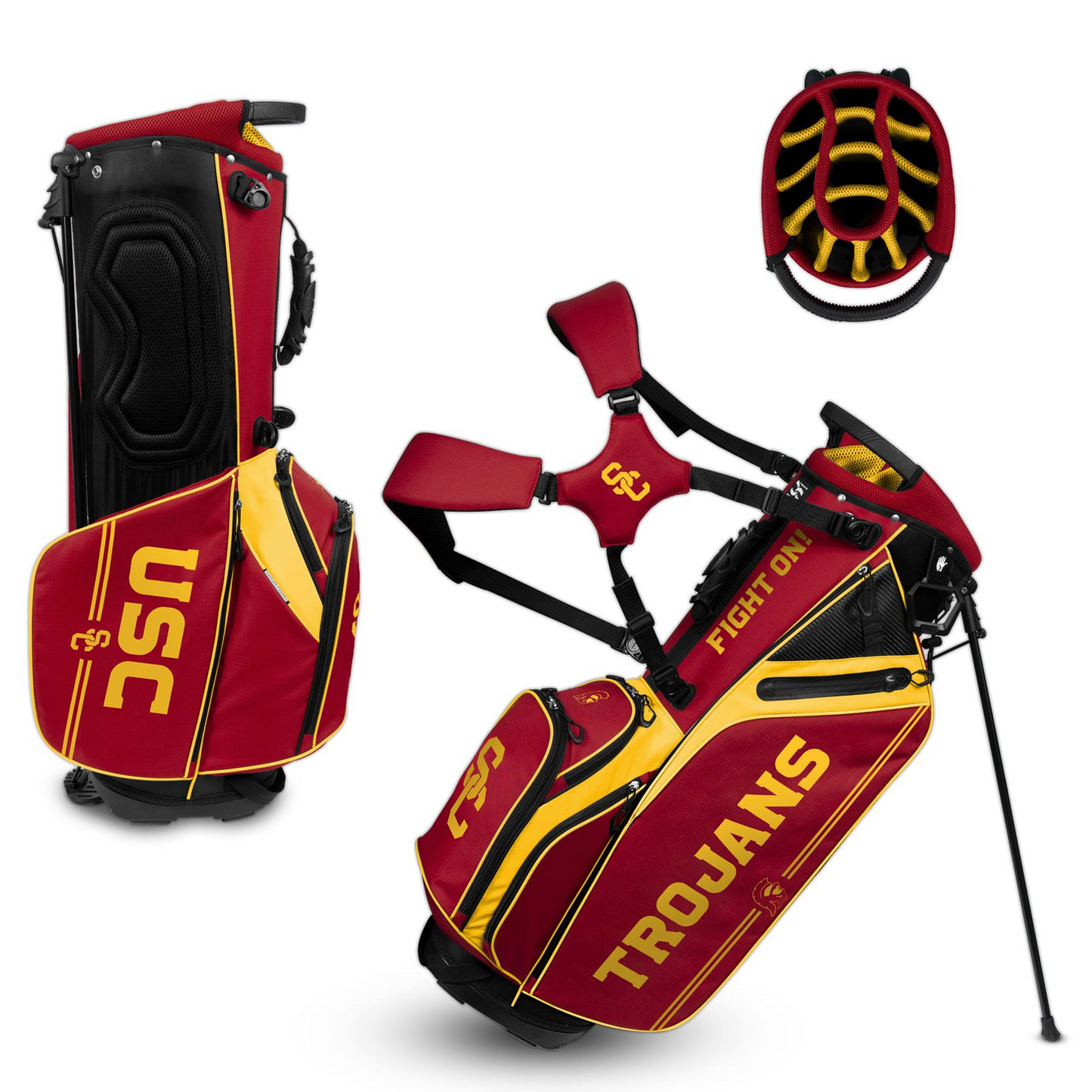 USC TROJANS TEAM EFFORT CADDIE CARRY HYBRID GOLF BAG