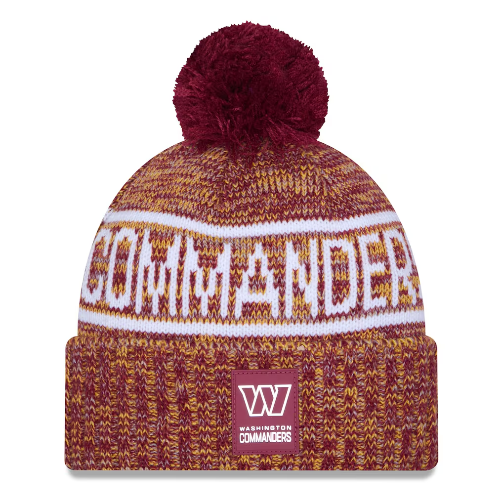 WASHINGTON COMMANDERS 2025 NFL SIDELINE COLD WEATHER CUFFED KNIT WITH POM - BURGUNDY