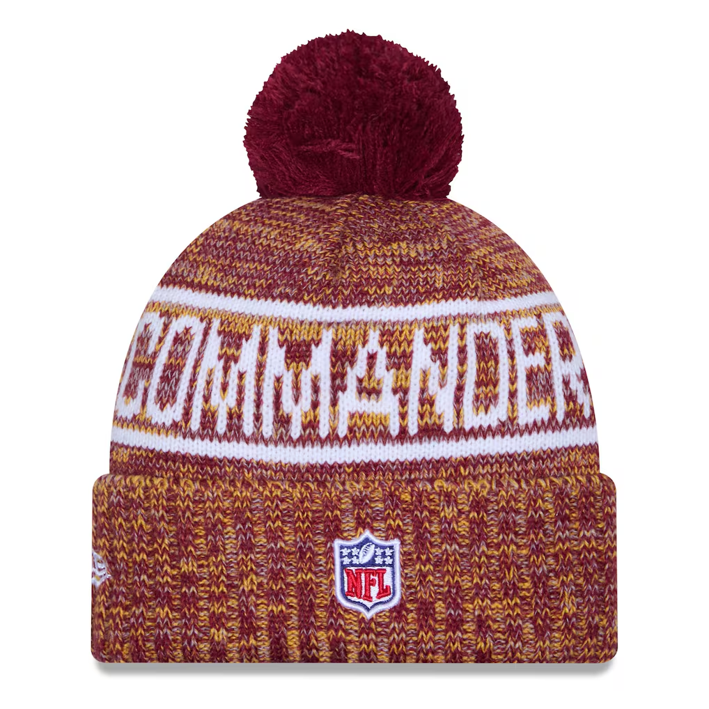 WASHINGTON COMMANDERS 2025 NFL SIDELINE COLD WEATHER CUFFED KNIT WITH POM - BURGUNDY