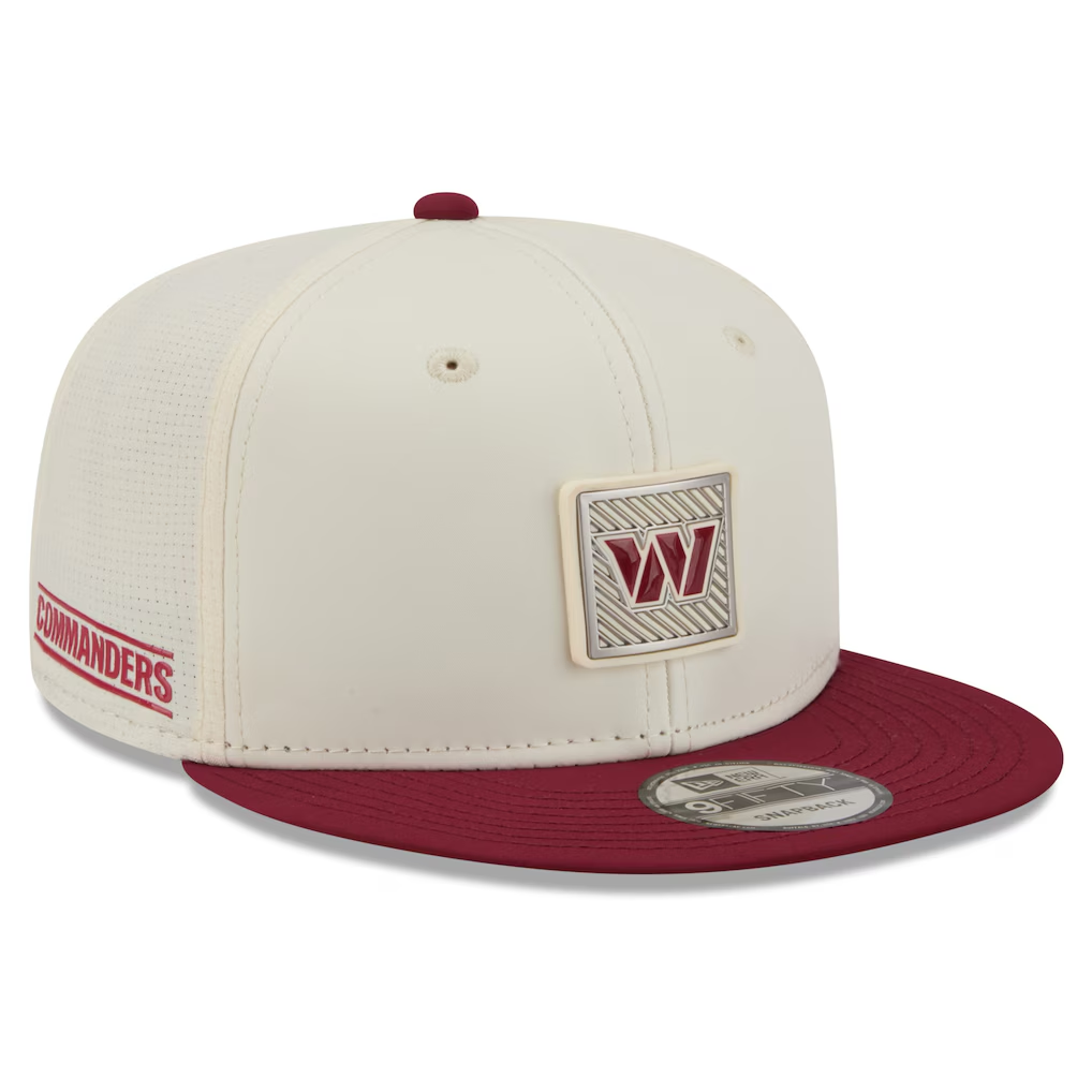 WASHINGTON COMMANDERS 2026 NFL TRAINING CAMP 9FIFTY SNAPBACK HAT - CHROME WHITE/BURGUNDY