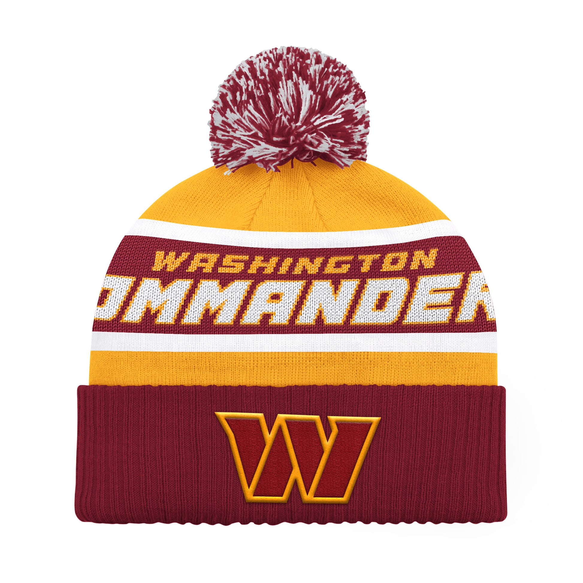 WASHINGTON COMMANDERS MEN'S STARTER LEGACY CUFFED KNIT WITH POM - GOLD/BURGUNDY
